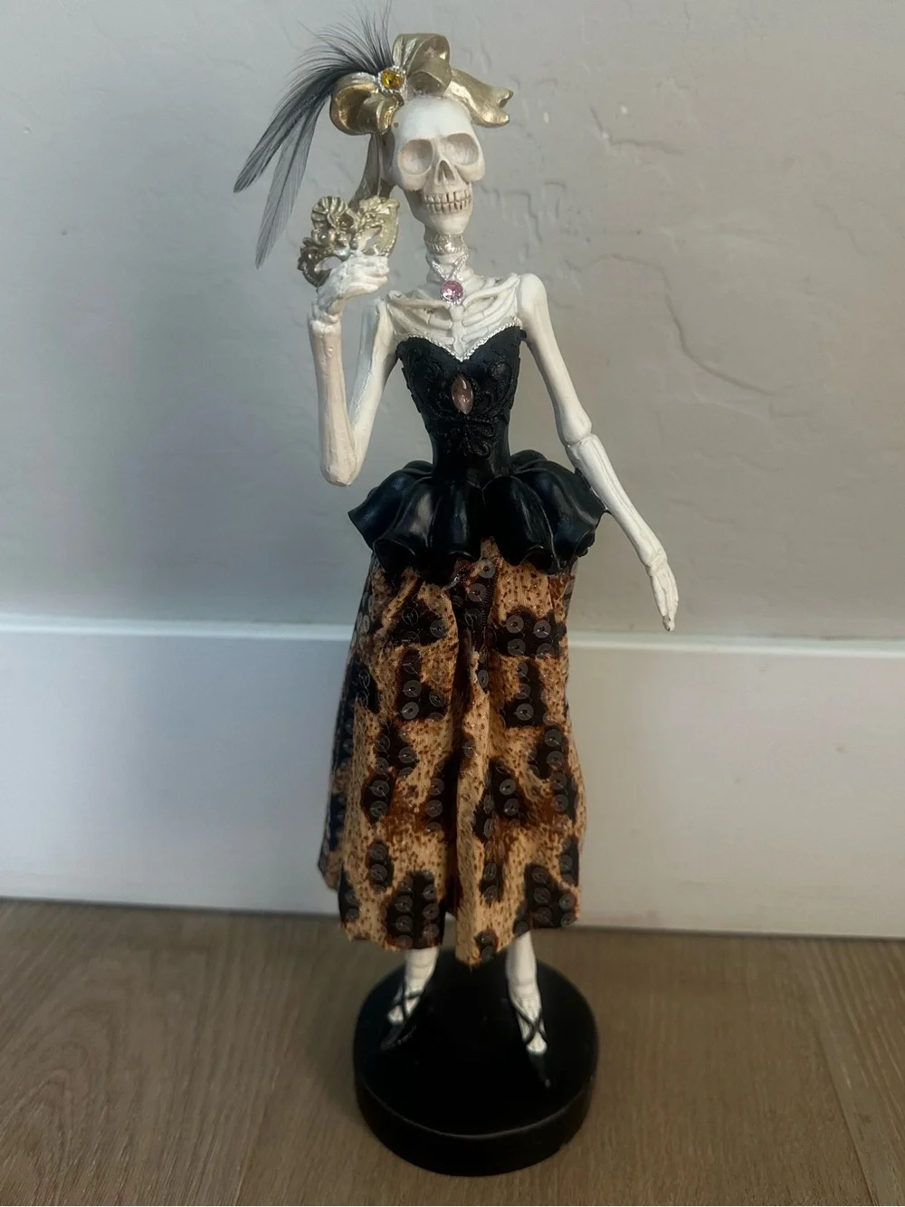 Bella Lux Halloween Skeleton Lady Leopard Sequin Dress Masquerade Figurine